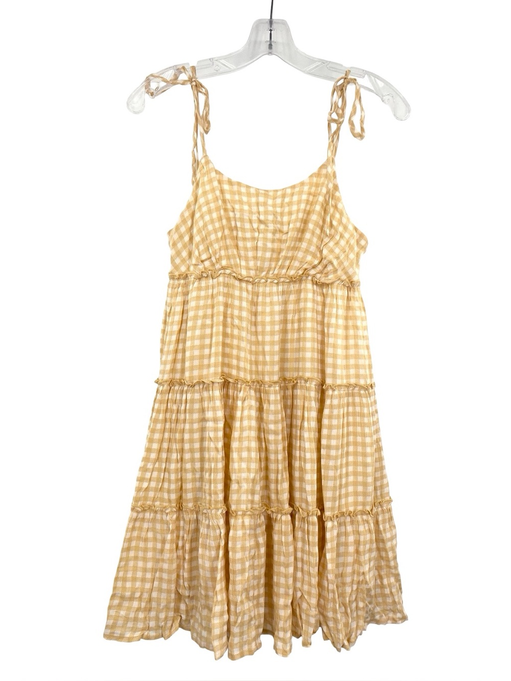 Vici Gingham Yellow White Tiered Babydoll Mini Dress Size XS - Picture 3 of 9
